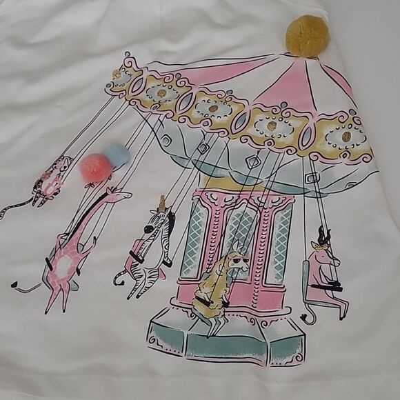 18MO SAVANNAH CARNIVAL CAROUSEL GIRAFFE LLAMA ZEBRA POM ZOO RUFFLE TOP - Picture 4 of 7